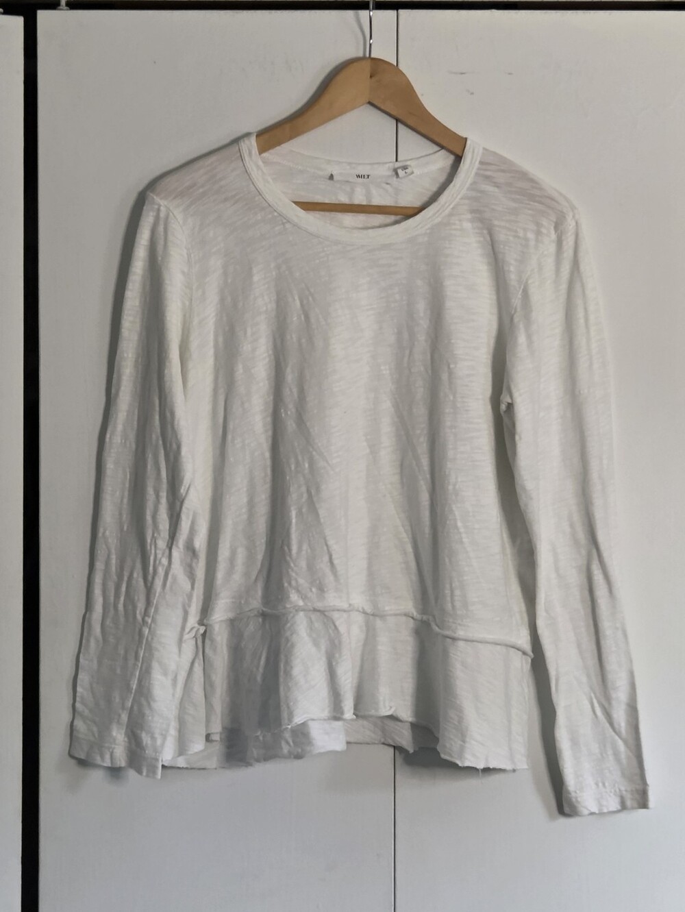 Wilt White Long-Sleeve Ruffle-Hem Tee